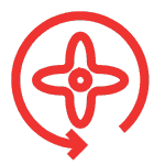 Red icon with a blade in the middle and a circle around it representing toll blending