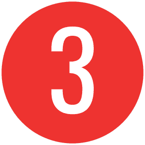 White number three in a red circle