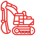 red digger icon representing construction industry