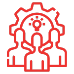 red icon of a lightbulb in a cog with three people in front representing general industry