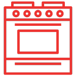 red oven icon representing appliance industry